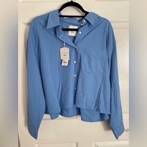 Blue Button-Up Shirt Crop Top